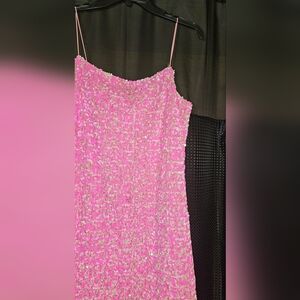 THIRTY THIRTY LA WOMEN'S HOT PINK CREAM SEQUINED MINI DRESS POLYESTER XL NWOT